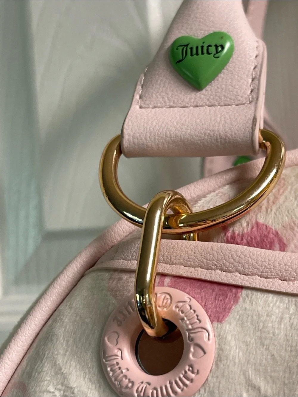 Juicy Couture Pink & Cream Floral Dome Satchel with Heart Coin Pouch
